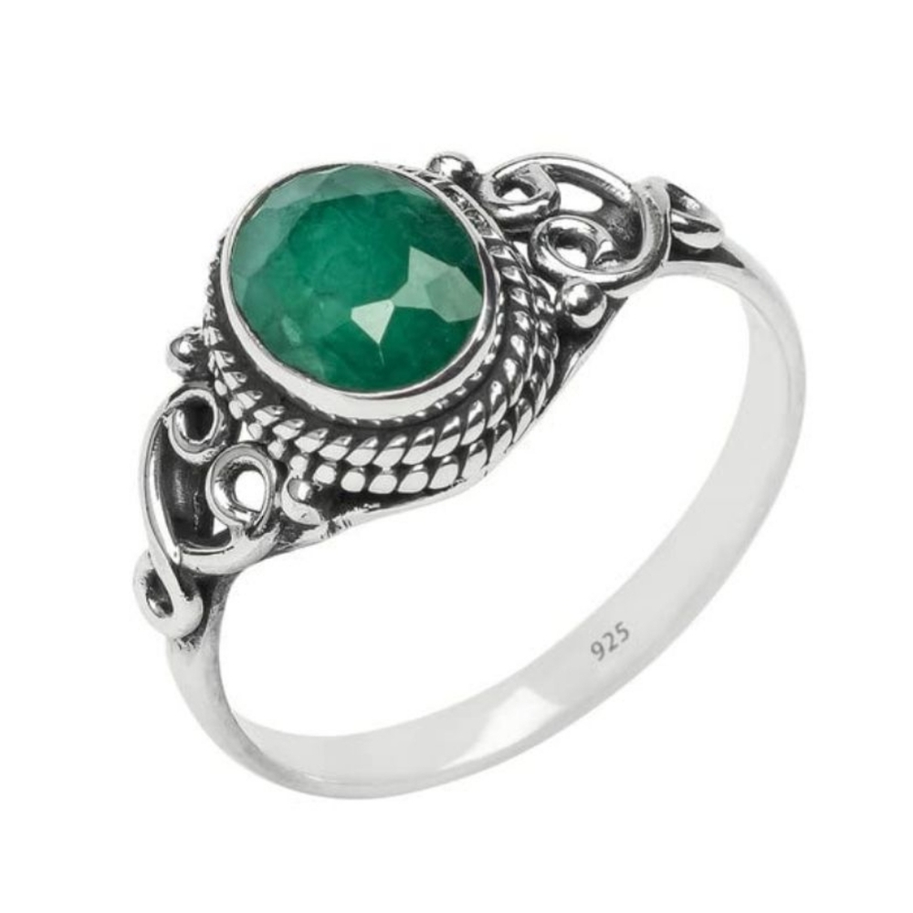 Sterling Silver Emerald Filigree Ring